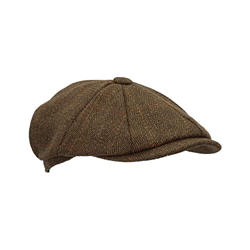 WALKER AND HAWKES Unisex Bakerboy-Ballonmütze aus Tweed - 8-Panel-Konstruktion - Brauner Tweed - 2XL (61cm) von WALKER AND HAWKES