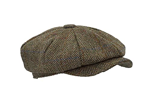 WALKER AND HAWKES Unisex Ballonmütze mit Schirm - Harris-Tweed - aus 8 Teilen - Moosgrün - M (58cm) von WALKER AND HAWKES