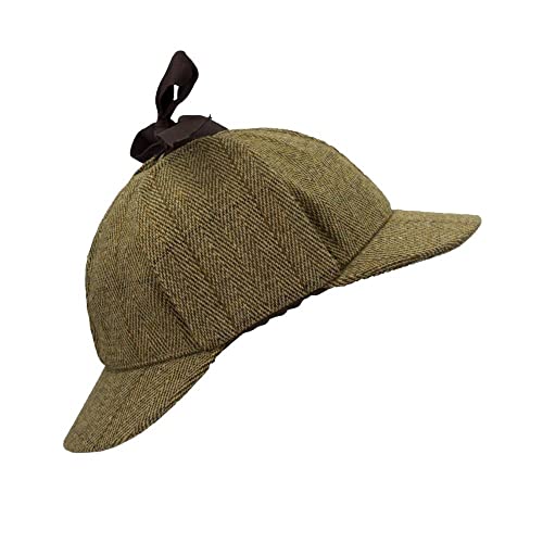 WALKER AND HAWKES Unisex Deerstalker-Mütze aus Tweed - Sherlock-Stil - Helles Salbeigrün - L (59cm) von WALKER AND HAWKES