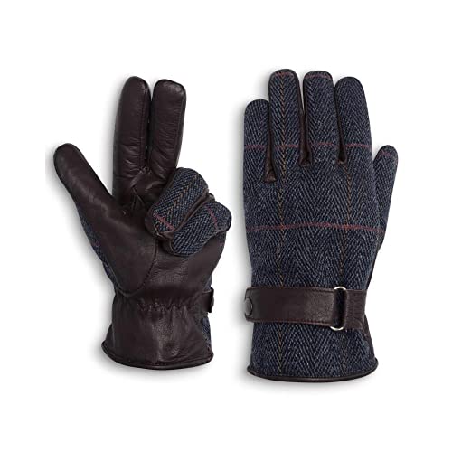 WALKER AND HAWKES Unisex Handschuhe Brookmore - Tweed & Leder - Blauer Tweed - XL von WALKER AND HAWKES