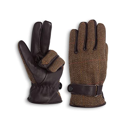 WALKER AND HAWKES Unisex Handschuhe Brookmore - Tweed & Leder - Braun Tweed - L von WALKER AND HAWKES