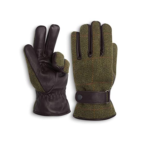 WALKER AND HAWKES Unisex Handschuhe Brookmore - Tweed & Leder - Dunkles Salbeigrün - XXL von WALKER AND HAWKES