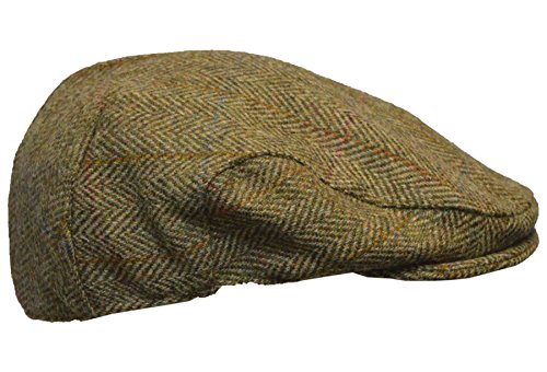 WALKER AND HAWKES Unisex Schiebermütze aus Harris-Tweed - Fischgrätmuster - Moosgrün - 2XL (61cm) von WALKER AND HAWKES