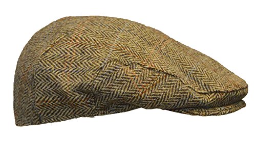 WALKER AND HAWKES Unisex Schiebermütze aus Harris-Tweed - Fischgrätmuster - Sandfarben - 2XL (61cm) von WALKER AND HAWKES