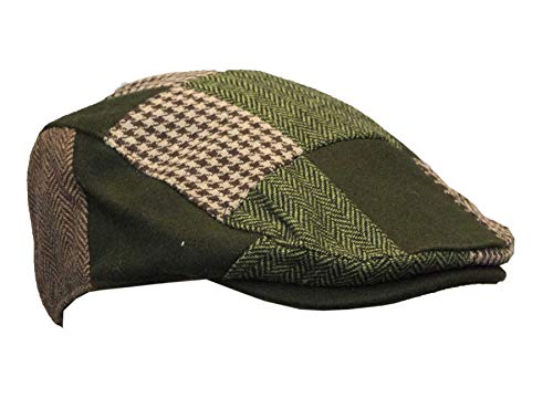 WALKER AND HAWKES Unisex Schiebermütze im Patchwork-Design - Flache Schirmmütze - Grün - Größe S (57cm) von WALKER AND HAWKES