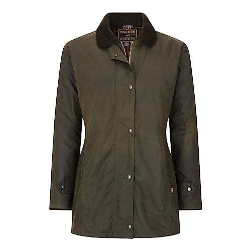 WALKER AND HAWKES - Victoria - Damen Country-Jacke gewachst - für die Jagd geeignet klassischer Stil - Olivgrün - EU 38 (UK 10) von WALKER AND HAWKES