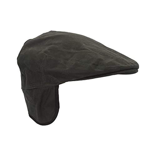 WALKER AND HAWKES - Wachs-Edmond-Flachmütze mit faltbaren Ohrenklappen - Olivgrün - XS (56cm) von WALKER AND HAWKES