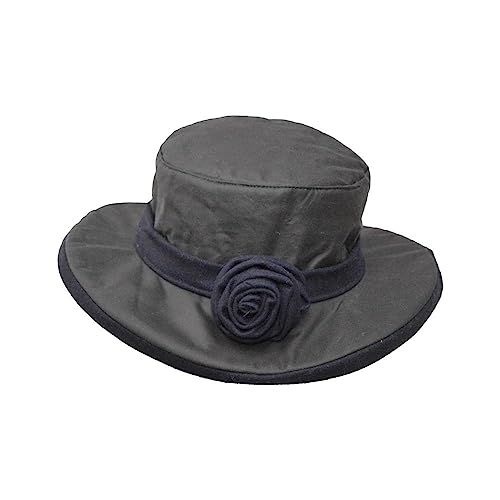 WALKER AND HAWKES - Windsor Rose - Damen Hut gewachst - breite Krempe und Blume - Dunkelblau - XL/XXL (60cm/61cm) von WALKER AND HAWKES