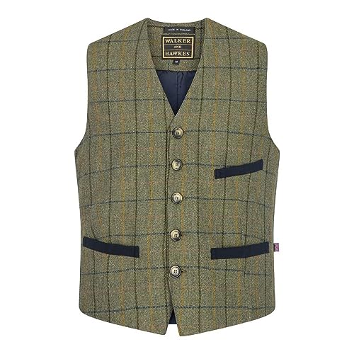 WALKER AND HAWKES Herren Anzugweste aus Tweed mit Teflon - Marineblauer Streifen - 2XL von WALKER AND HAWKES