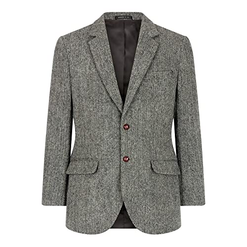 WALKER AND HAWKES Herren Country-Blazer - Klassisch Schottische Jacke aus Harris-Tweed - Fischgrätmuster - Stahlgrau - EU 56 (UK 46) von WALKER AND HAWKES