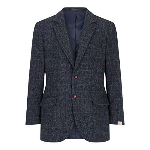 WALKER AND HAWKES Herren Country-Blazer - Klassische Jacke - Harris-Tweed - Tartanmuster - Royalblau - EU 52 (UK 42) von WALKER AND HAWKES