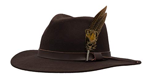 Walker & Hawkes Richmond - Unisex Fedora-Hut aus verformbarem Filz - mit Lederband & Federbrosche - Braun - S (57cm) von WALKER AND HAWKES