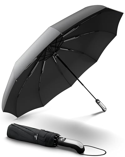 WALKINGLINE Das Original! Deutsche Marke - Regenschirm Sturmfest mit ergonomischem Griff - Regenschirm für Kinder und Erwachsene - Regenschirm klein - Taschenschirm schwarz Auf-Zu Automatik von WALKINGLINE