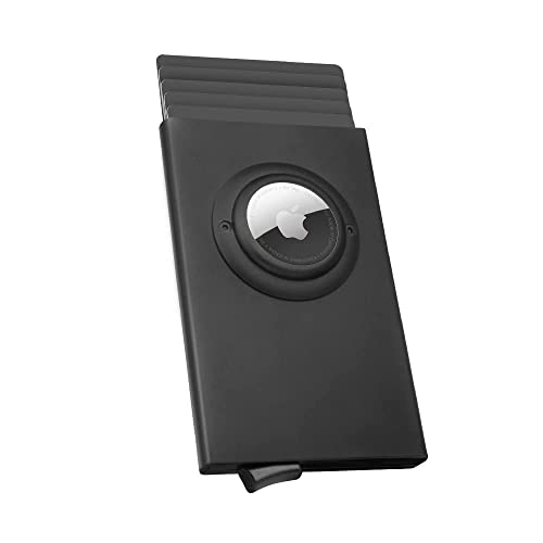 AirTag Kartenhalter Brieftasche mit AirTag-Halter, Pop-Up-Brieftasche RFID-blockierend, schlankes Metall-Bankkartenetui für 5 Karten (schwarz) von WALLFID