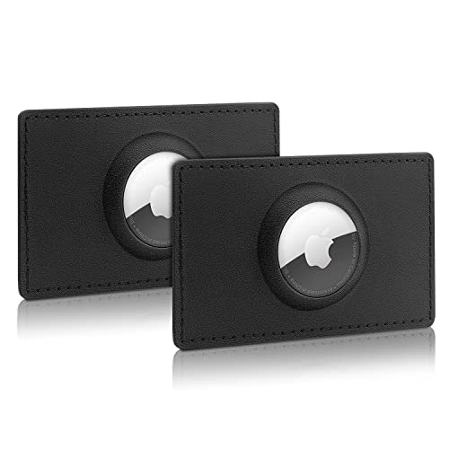 WALLFID AirTag Wallet Portemonnaie Leder Kartenhalter für Apple AirTag,Portemonnaie in Kreditkartengröße (Schwarz-2pcs) von WALLFID