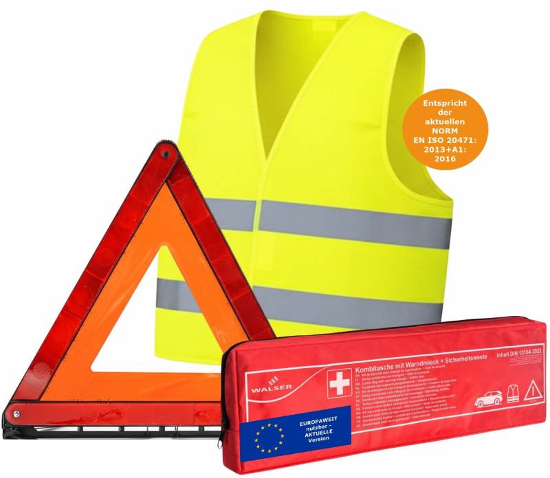 WALSER KFZ-Verbandtasche Kombitasche Erste Hilfe Unfall Warndreieck Notfall Set Warnweste von WALSER