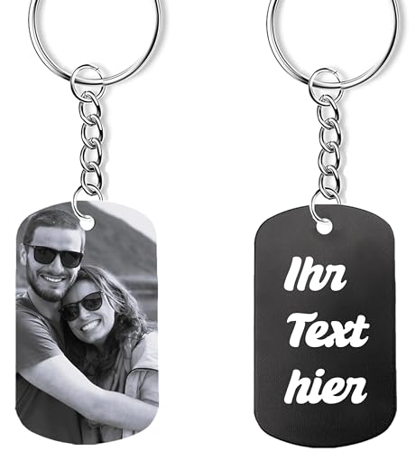 WALUNA® Personalisierter Schlüsselanhänger mit Foto (Schwarz-Weiß) & Gravur zum valentinstag, Name Individuelles Geschenk für Männer, Frauen & Papa. Fotogravur, Hundemarke, Geschenk Freundin von WALUNA
