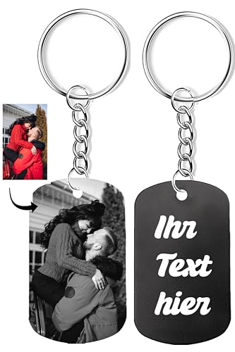 WALUNA® Schlüsselanhänger mit Foto (Schwarz-Weiß) & Gravur Personalisierter mit Name und Datum Individuelles Geschenk für Männer, Hundemarke, Geschenk Freundin von WALUNA