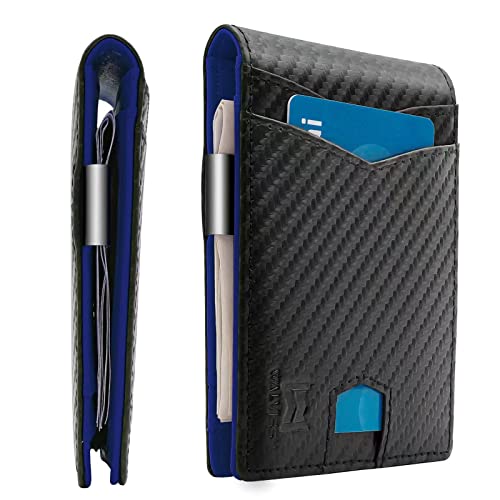 WALVISSY Slim Wallet aus echtem Leder | Geldklammer | RFID-blockierend | 10 Kartenfächer | 1 großes Ausweisfenster | Geschenkbox, Blau, Minimalistischer Stil WALVISSY Slim Wallet aus echtem Leder | Geldklammer | RFID-blockierend | 10 Kartenfächer | 1 großes Ausweisfenster | Geschenkbox, Blau, Minimalistischer Stil von WALVISSY
