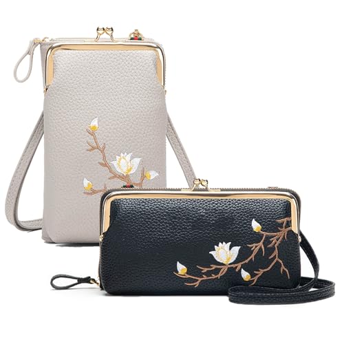 Indefinitet Damen-Geldbörse mit Handyhalterung, Handytasche, Crossbody-Tasche für Damen, Umhängetasche, A-weiß + b-schwarz, 1 von WAMIZEU