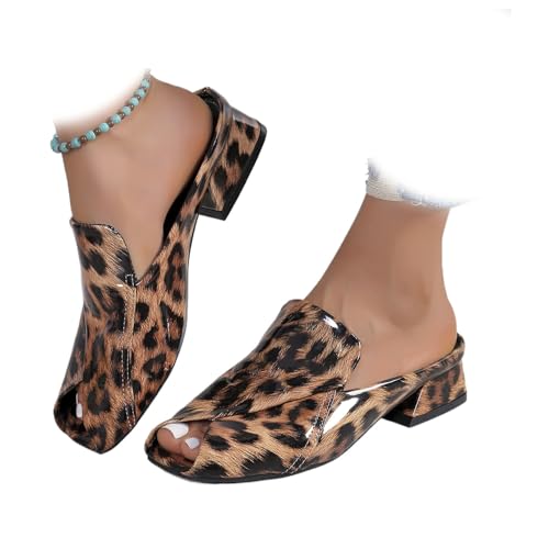 Leder-Pantoletten für Damen, Leopardenmuster, Damen-Golfschuhe, einfarbig, Schlupfsandalen, vielseitig, Urlaub, Pantoletten, Leder, quadratisch, offener Zehenbereich, niedriger Absatz, elegante Leder-Pantoletten für Damen, Leopardenmuster, Damen-Golfschuhe, einfarbig, Schlupfsandalen, vielseitig, Urlaub, Pantoletten, Leder, quadratisch, offener Zehenbereich, niedriger Absatz, elegante von WAMIZEU