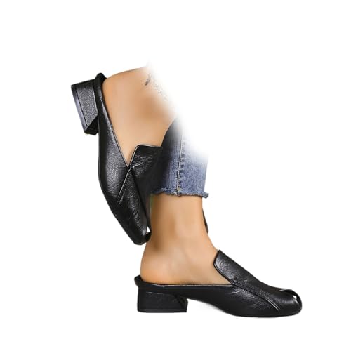 Leder-Pantoletten für Damen, Leopardenmuster, Damen-Golfschuhe, einfarbig, Schlupfsandalen, vielseitig, Urlaub, Pantoletten, Leder, quadratisch, offener Zehenbereich, niedriger Absatz, elegante von WAMIZEU