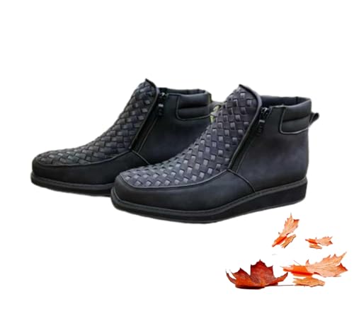 WAMIZEU Zenfaze handgefertigte Western-Cowboystiefel, Leder-Cowboystiefel für Herren, quadratischer Zehenbereich mit doppelseitigem Reißverschluss, Schwarz , Medium von WAMIZEU