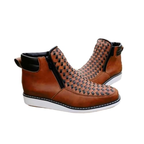 WAMIZEU Zenfaze handgefertigte Western-Cowboystiefel, Leder-Cowboystiefel für Herren, quadratischer Zehenbereich mit doppelseitigem Reißverschluss, braun, Medium von WAMIZEU