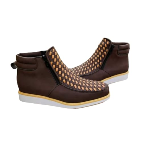 WAMIZEU Zenfaze handgefertigte Western-Cowboystiefel, Leder-Cowboystiefel für Herren, quadratischer Zehenbereich mit doppelseitigem Reißverschluss, coffee, Medium von WAMIZEU