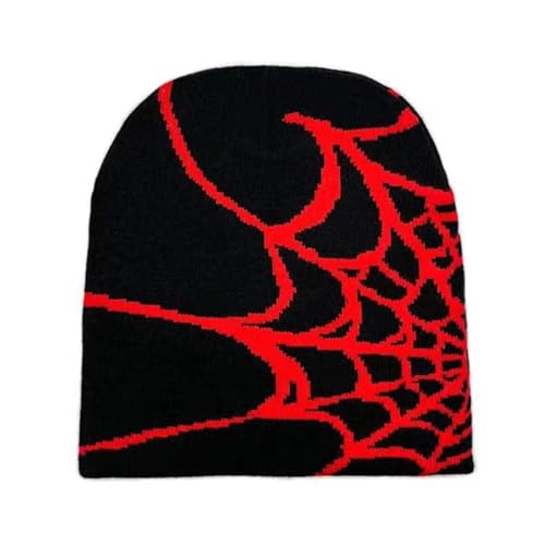 WAMSOLE Y2k Spider Beanie Mützen MEA Culpa Strickmütze Streetwear Kopfbedeckung Winter Wolle Acryl Knit Skull Cap für Herren Damen, Spider-Schwarz / Rot, Einheitsgröße von WAMSOLE
