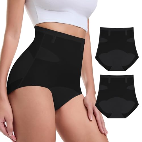 WANAFREE Shapewear Damen Bauchweg Unterhose Nahtlose Unterwäsche Frauen Hohe Taille 2er-Pack(2Black,XXL) von WANAFREE