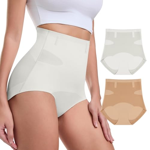 WANAFREE Shapewear Damen Bauchweg Unterhose Nahtlose Unterwäsche Frauen Hohe Taille 2er-Pack(Grey+Khaki,XXL) von WANAFREE