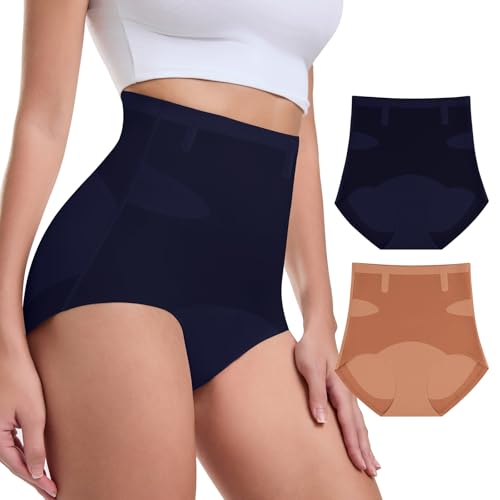 WANAFREE Shapewear Damen Bauchweg Unterhose Nahtlose Unterwäsche Frauen Hohe Taille 2er-Pack(Red+Blue,XXL) von WANAFREE
