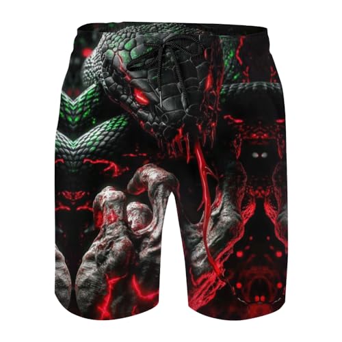 WANAHTON Badehosen für Herren Lang mit 3D SnakeDruck,Polyester Atmungsaktiv Badeshorts Männer Trainingsshorts Elastisch Verstellbar Mit Tunnelzug Meshfutter für Strandurlaub Schwimmen (Farbe 6,6XL) von WANAHTON