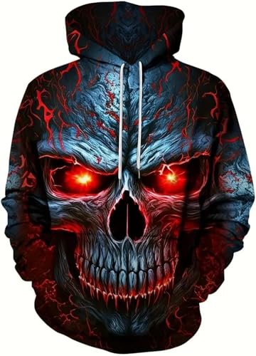 WANAHTON Halloween Hoodie Herren Totenkopf Hoodie Skull Lustig Skelett Print Aufdruck 3D Druck Kapuzenpullover Sweatshirt Bequem Sweatjacke Kostüm Casual Kapuzenjacke (Farbe 4#,5XL) von WANAHTON