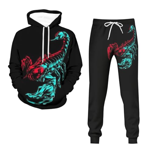 WANAHTON Herren Trainingsanzug Mit Skorpiondruck 2 Teilig Set Hoodie Herren Jogginganzug Sweatshirt Und Jogginghose Sportanzug Freizeitanzug Atmungsaktiv Hausanzug (farbe 3,M) von WANAHTON