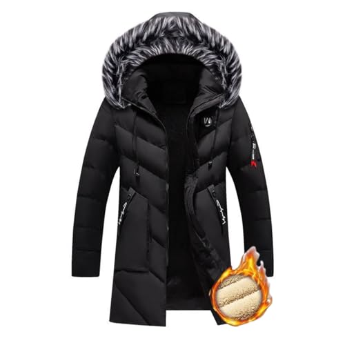 WANAHTON Herren mantel lang parker jacken mit Abnehmbarer Pelzkragen und Reißverschluss，Mit Kapuze herren warme winterjacke Steppmantel Geeignet für die tägliche Freizeit (farbe 1,5XL) von WANAHTON