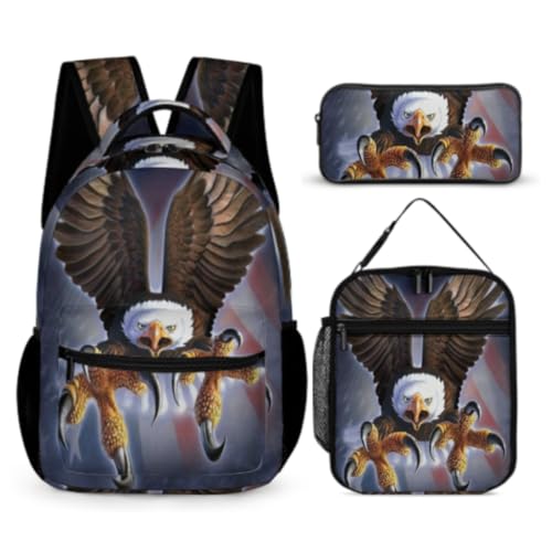 WANAHTON Jungen 1. klasse Rucksack Set mit Adler-Motiv Schulrucksack Jugendliche Jungen Mädchen lässiger Rucksack 3-in-1-Rucksack Büchertaschen-Set (Farbe 4) von WANAHTON