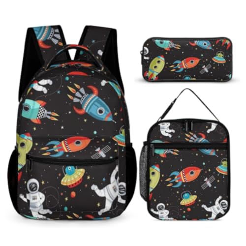 WANAHTON Jungen Rucksack Set mit Planetenmuster Schulrucksack Jugendliche Jungen Mädchen lässiger Rucksack 3-in-1-Rucksack Büchertaschen-Set (Farbe 1) von WANAHTON