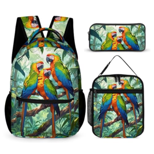WANAHTON Rucksack Teenager Kinderschultaschen Schulranzen-Set Mit Papagei-Motiv Schulrucksack Jugendliche Jungen Mädchen 3-in-1-Rucksack Büchertaschen-Set (Farbe 3) von WANAHTON