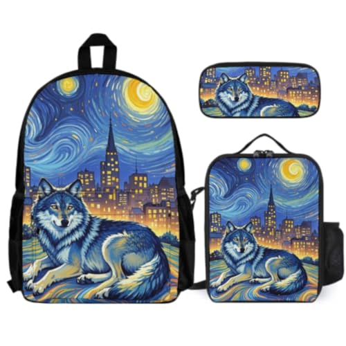 WANAHTON Schulranzen-Set Mit Tier-Motiv Herren Löwe Adler Schulrucksack, Laptop-Rucksack Für Jungen Mädchen Für Unisex College-Rucksack Daypack 3-in-1-Rucksack (Farbe 1) von WANAHTON