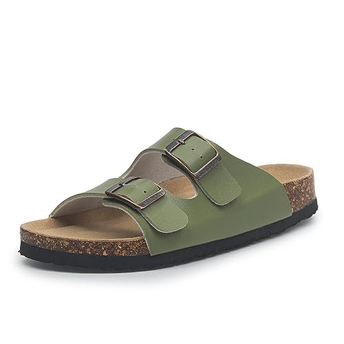 2023 neue Sommer Strand Kork Hausschuhe Casual Doppel Schnalle Rutschfeste Clogs Slides Frauen Slip auf Flip Flop Schuhe -Grün-35 von WANAM