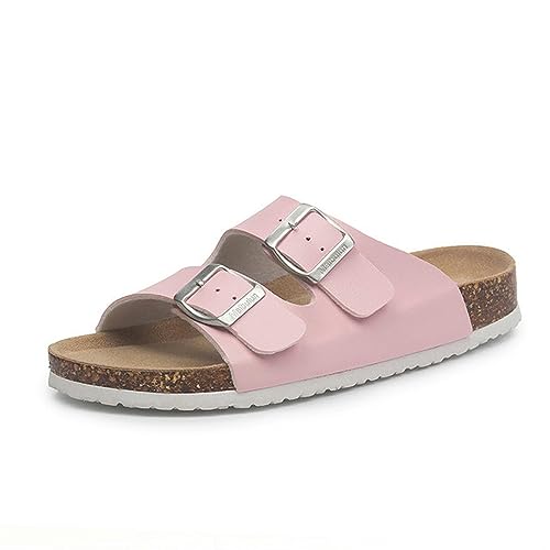 2023 neue Sommer Strand Kork Hausschuhe Casual Doppelschnalle Clogs Slides Frauen Slip on Flip Flop Schuh-Rosa, 39 von WANAM