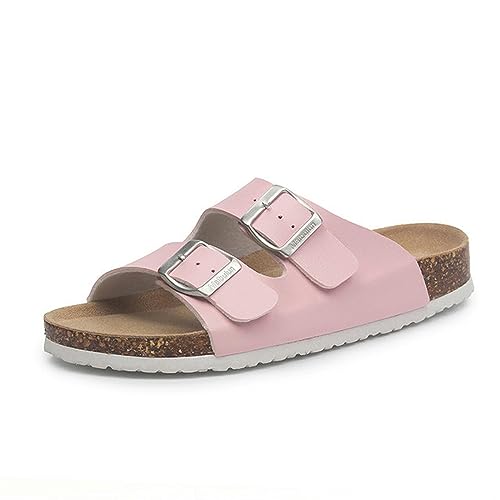 2023 neue Sommer Strand Kork Hausschuhe Casual Doppelschnalle Clogs Slides Frauen Slip on Flip Flop Schuh-Rosa, 43 von WANAM