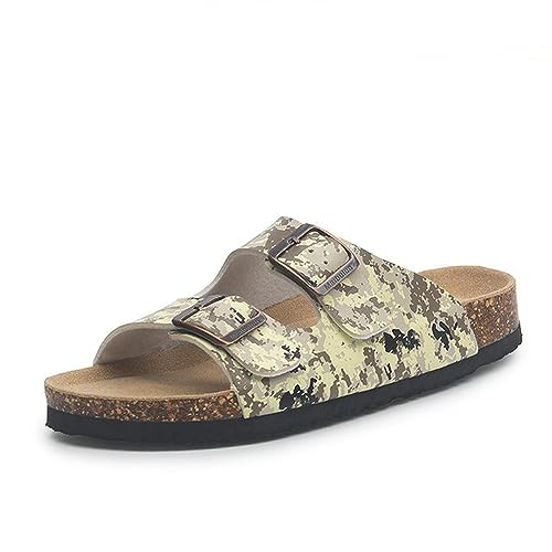 2023 neue Sommer Strand Kork Hausschuhe Casual Doppelschnalle Clogs Slides Frauen Slip on Flip Flop Schuh-Tarnung,35 von WANAM