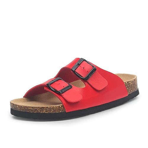 2023 neue Sommer Strand Kork Hausschuhe Casual Doppelschnalle Clogs Slides Frauen Slip on Flip Flop Schuh-rot, 41 von WANAM