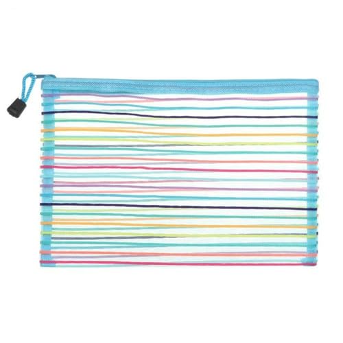 WANAM Einfache Regenbogen Farbe Mesh Dokument Tasche Multicolor Reißverschluss Schreibwaren Tasche Bleistift Fall Büro Student Schule Liefert, blau, Einheitsgröße von WANAM