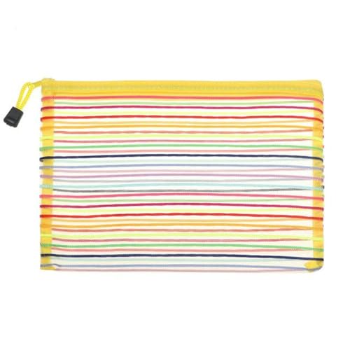 WANAM Einfache Regenbogen Farbe Mesh Dokument Tasche Multicolor Reißverschluss Schreibwaren Tasche Bleistift Fall Büro Student Schule Liefert, gelb, Einheitsgröße von WANAM