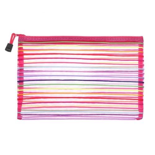 WANAM Einfache Regenbogen Farbe Mesh Dokument Tasche Multicolor Reißverschluss Schreibwaren Tasche Bleistift Fall Büro Student Schule Liefert, rosarot, Einheitsgröße von WANAM