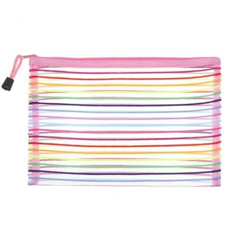 WANAM Einfache Regenbogen Farbe Mesh Dokument Tasche Multicolor Reißverschluss Schreibwaren Tasche Bleistift Fall Büro Student Schule Liefert, rose, Einheitsgröße von WANAM